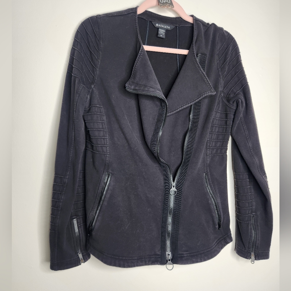 Athleta Moto Jacket Black Size Medium Biker Atheltic - Picture 2 of 8